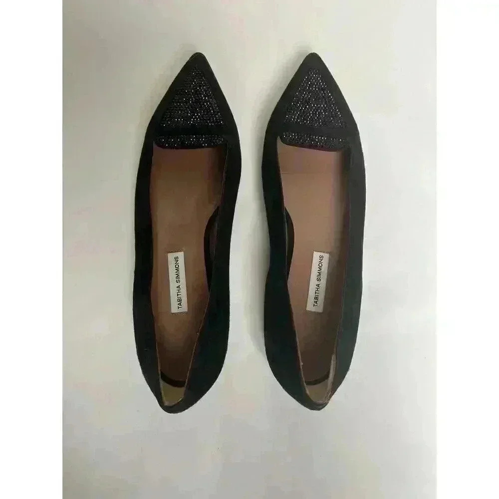 Tabitha Simmons Alexa Black Suede Flats Shoes - size 7